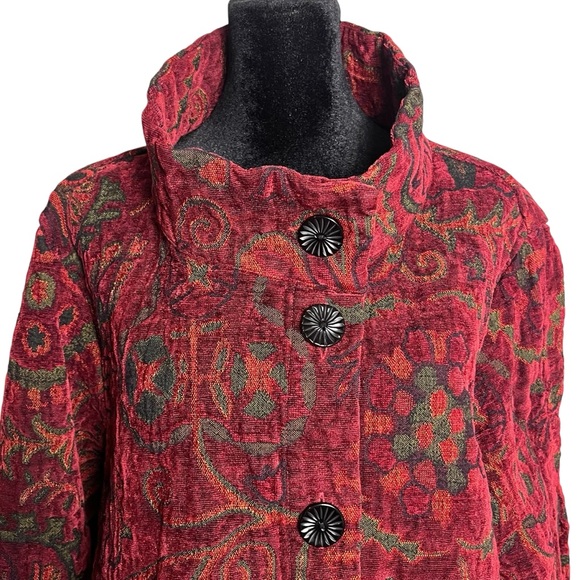 Habitat XL Red Tapestry Jacquard Jacket Artsy Boho Button Front Stand Collar - Picture 8 of 13